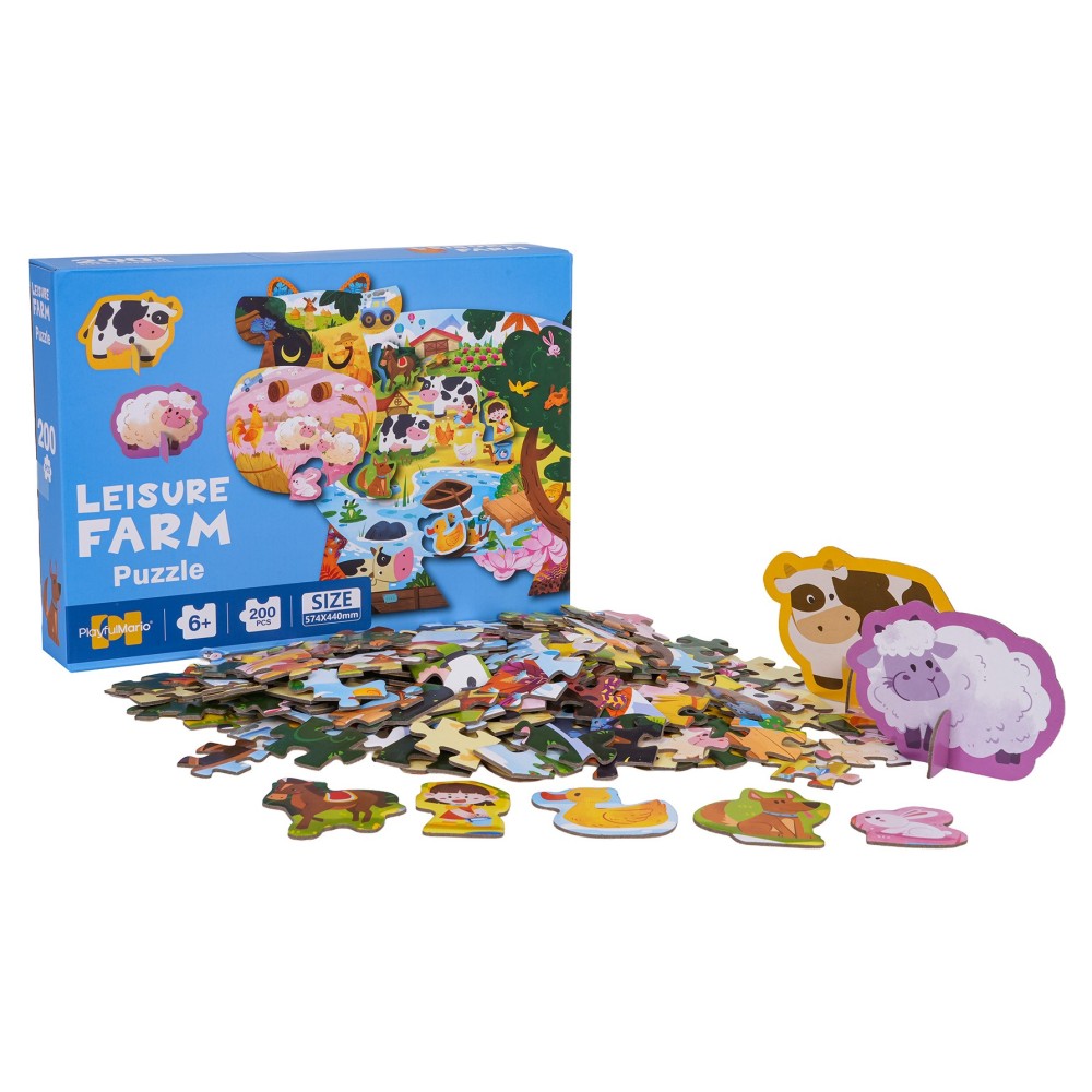 JOKO Puzzle Farma Kravička 200ks + 3D Zvieratká Krava, Ovečka