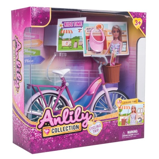 Anlily Bycikel s košíkom pre bábiky Barbie so Šiltom, ružový