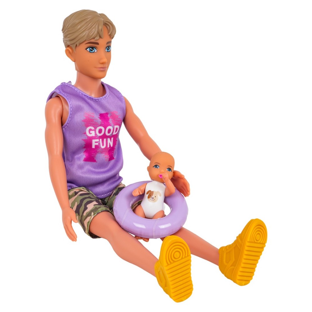 Anlily Sada Bábiky Rodinka na Dovelenke s bábätkom + Surf, potápačské oblečenie, plavky, koleso, otec, mama