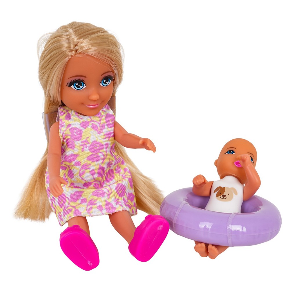 Anlily Sada Bábiky Rodinka na Dovelenke s bábätkom + Surf, potápačské oblečenie, plavky, koleso, otec, mama