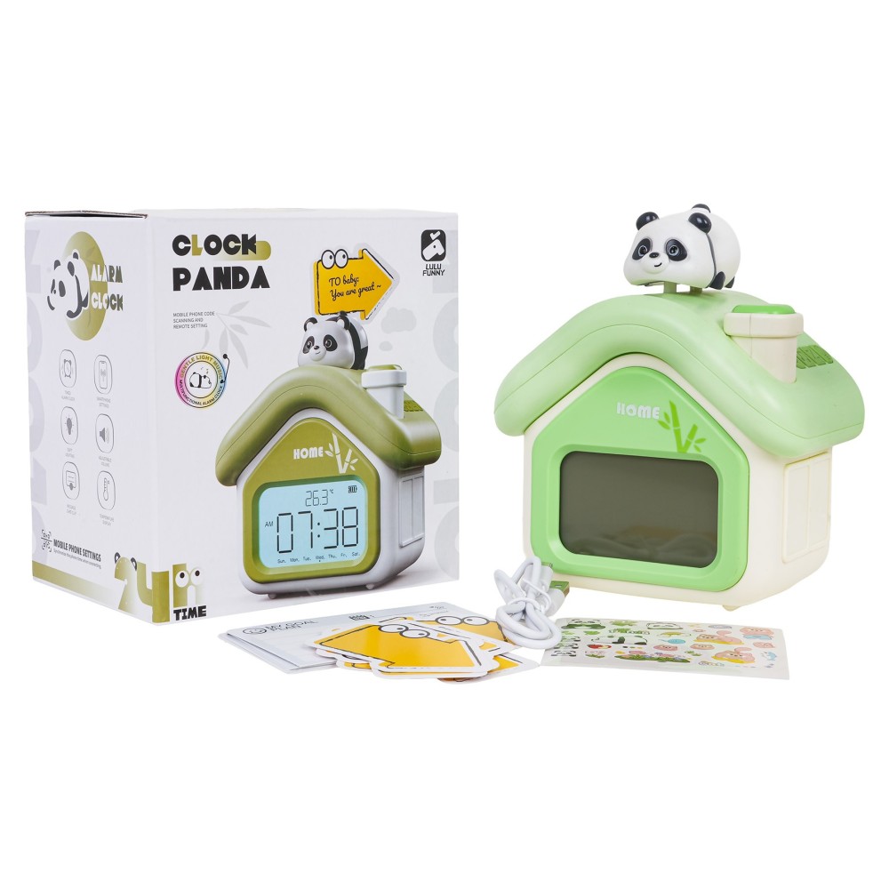 JOKO Detský Elektrický Budík s Displejom, Nočné svetlo, Teplomer + nálepky, nabíjací kábel, zelený