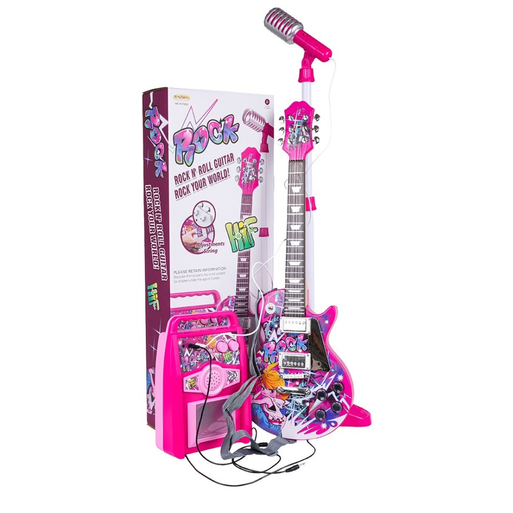 JOKO Sada Detská Elektrická Gitara s Kombom a Mikrofónom, ružová
