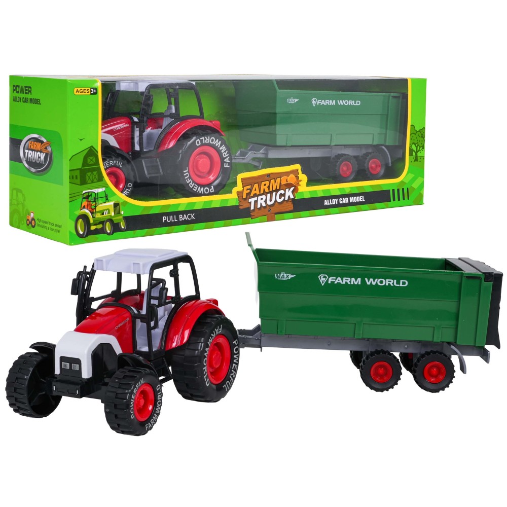 JOKO Kovový Traktor s vlečkou, červený
