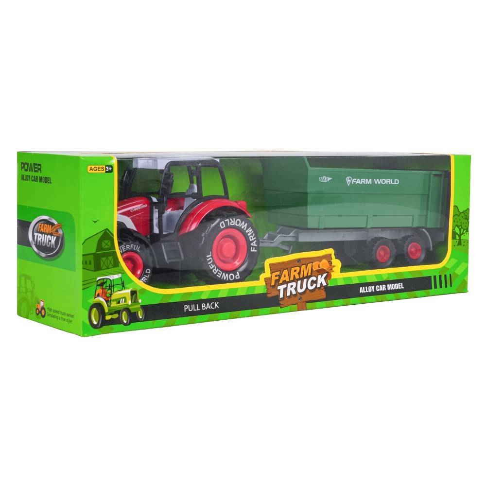 JOKO Kovový Traktor s vlečkou, červený