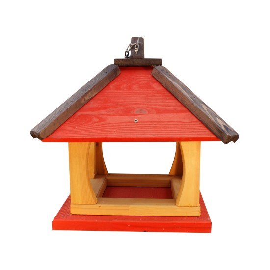 MKSTOR Drevené kŕmitko pre vtáky 35cmx32cmx26cm, vtáčia búdka, červená
