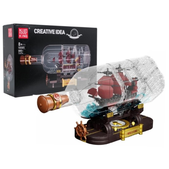 Mould King Technická stavebnica Pirátska červená Loď vo Fľaši 885ks + kompas Building Set 885 pcs.