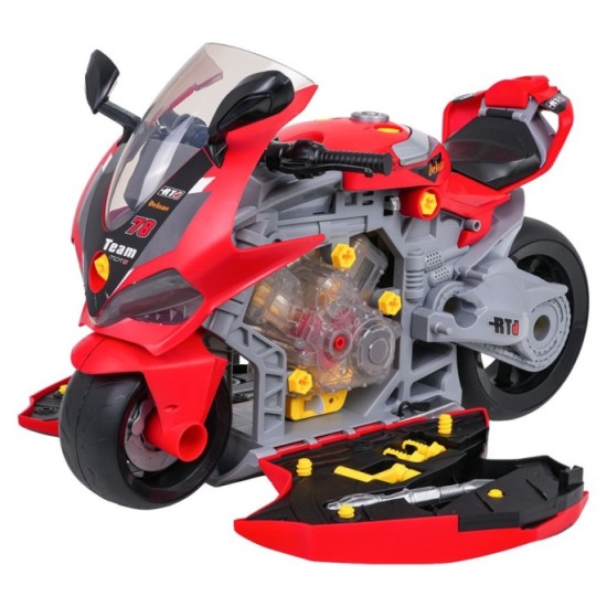 JOKO Detská Autodielňa, Sada Malého Automechanika Motorka 44cm na učenie opravovať, so svetlom, zvukom a DYMOVÝM Efektom 2v1, če