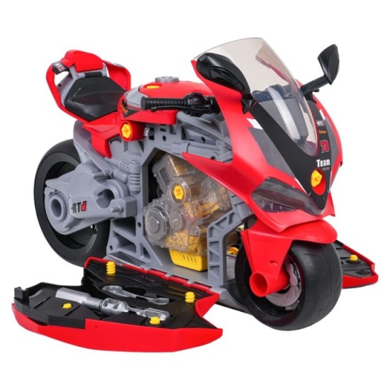 JOKO Detská Autodielňa, Sada Malého Automechanika Motorka 44cm na učenie opravovať, so svetlom, zvukom a DYMOVÝM Efektom 2v1, če