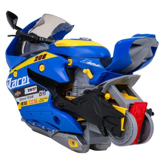 JOKO Parkovisko Motorka 38,5cm so svetlom, zvukom a DYMOVÝM Efektom + Autíčka, modré