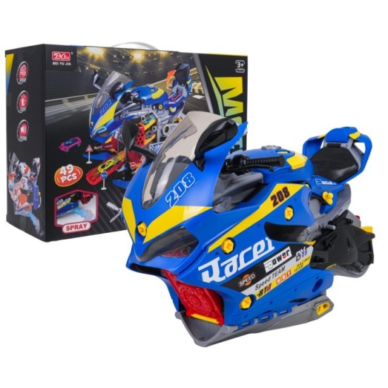 JOKO Parkovisko Motorka 38,5cm so svetlom, zvukom a DYMOVÝM Efektom + Autíčka, modré