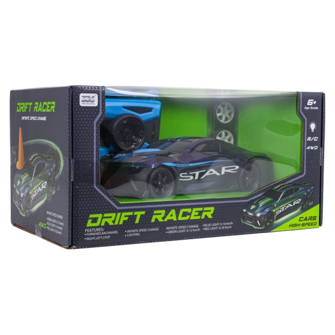 JOKO RC Driftovacie Auto STAR na diaľkové ovládanie s Podsvietením, rýchlosť 20km/h, Lakované + 4 kužele, modré