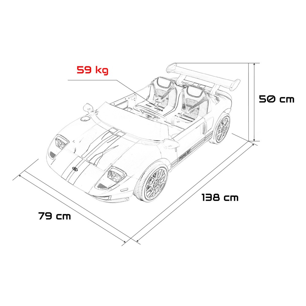 JOKO Elektrické autíčko Ford GT 4x100W, penové kolesá, kožené Dvojmiestne sedadlo,  Nosnosť 59kg, FM rádio, sivé