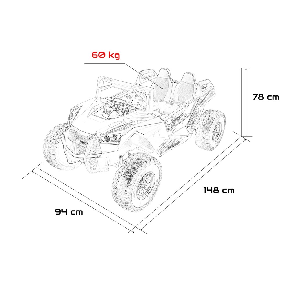 JOKO Elektrické autíčko Buggy RTR Monster Speed 4x4, motor 2x300W + 2x45W, penové kolesá, Dvojmiestne Kožené sedadlo, nosnosť 60