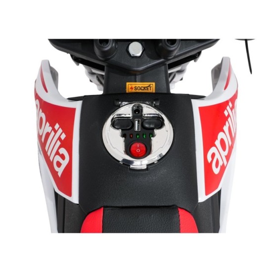 JOKO Elektrická Motorka Aprilia RX, kožené sedadlo, penové kolesá, biela
