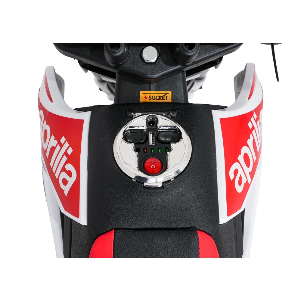JOKO Elektrická Motorka Aprilia RX, kožené sedadlo, penové kolesá, biela