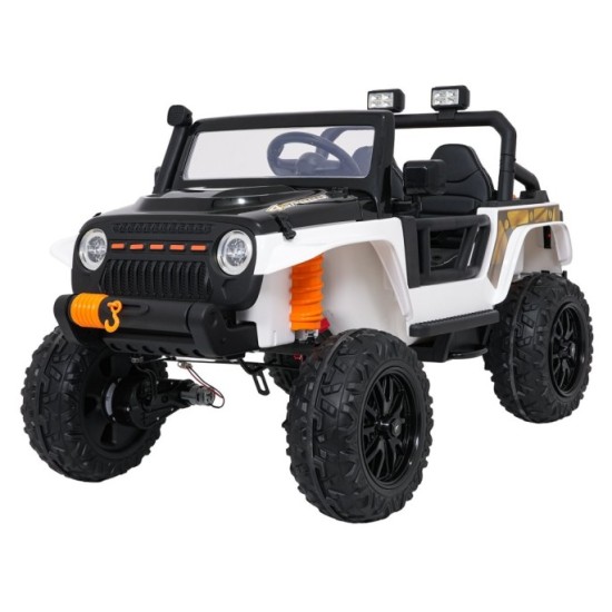 JOKO Elektrické autíčko Jeep Monster 4x200W, penové kolesá, kožené sedadlo, nosnosť 50kg, sedadlo pre Rodiča, biele