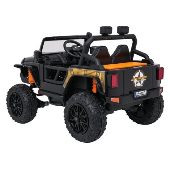 JOKO Elektrické autíčko Jeep Monster 4x200W, penové kolesá, kožené sedadlo, nosnosť 50kg, sedadlo pre Rodiča, čierne
