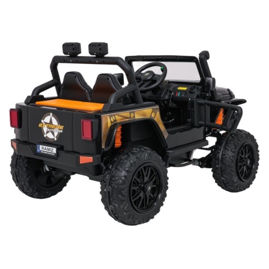 JOKO Elektrické autíčko Jeep Monster 4x200W, penové kolesá, kožené sedadlo, nosnosť 50kg, sedadlo pre Rodiča, čierne