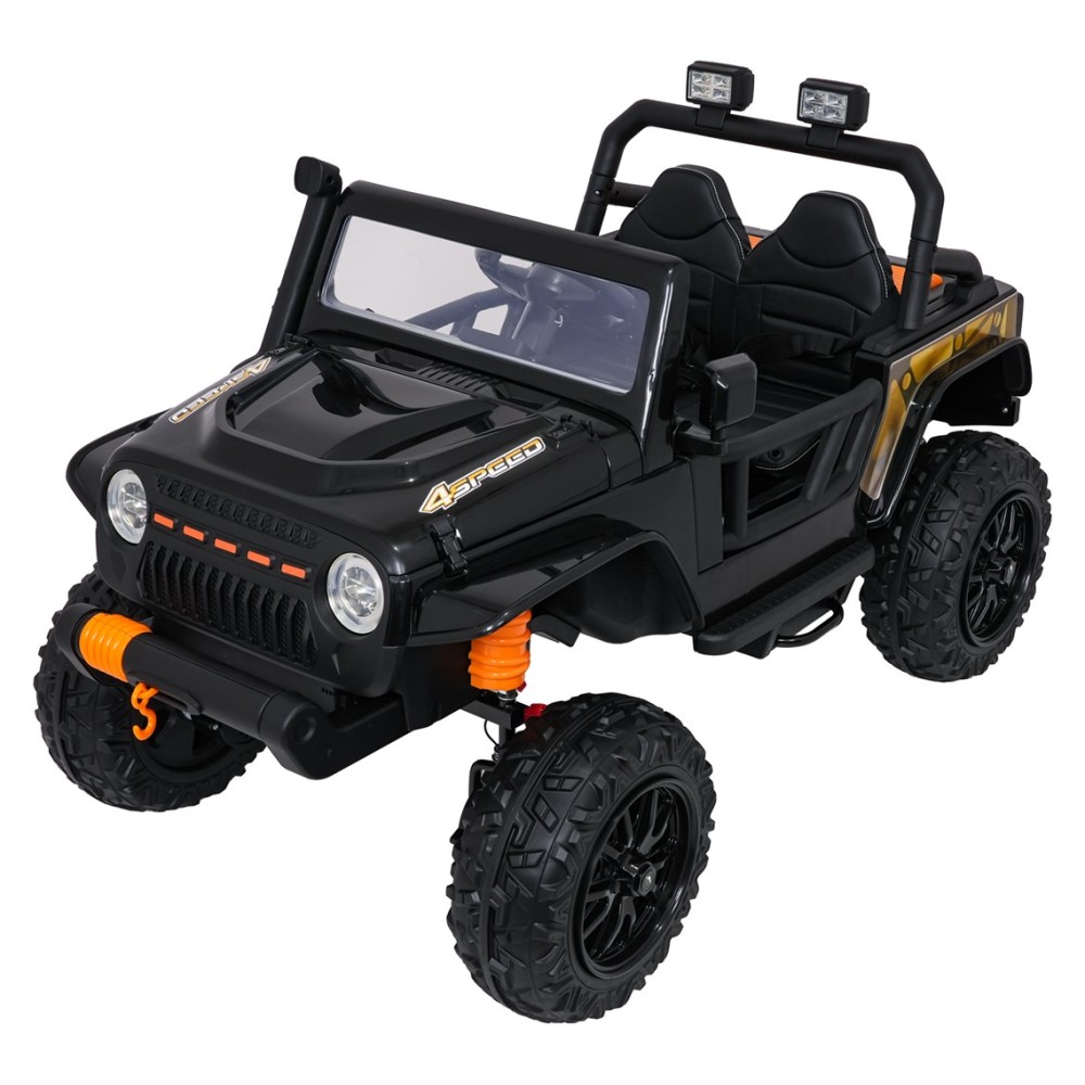 JOKO Elektrické autíčko Jeep Monster 4x200W, penové kolesá, kožené sedadlo, nosnosť 50kg, sedadlo pre Rodiča, čierne