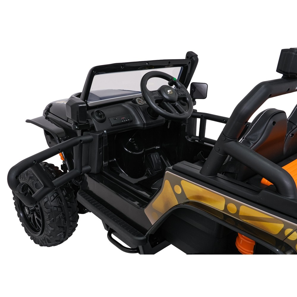 JOKO Elektrické autíčko Jeep Monster 4x200W, penové kolesá, kožené sedadlo, nosnosť 50kg, sedadlo pre Rodiča, čierne