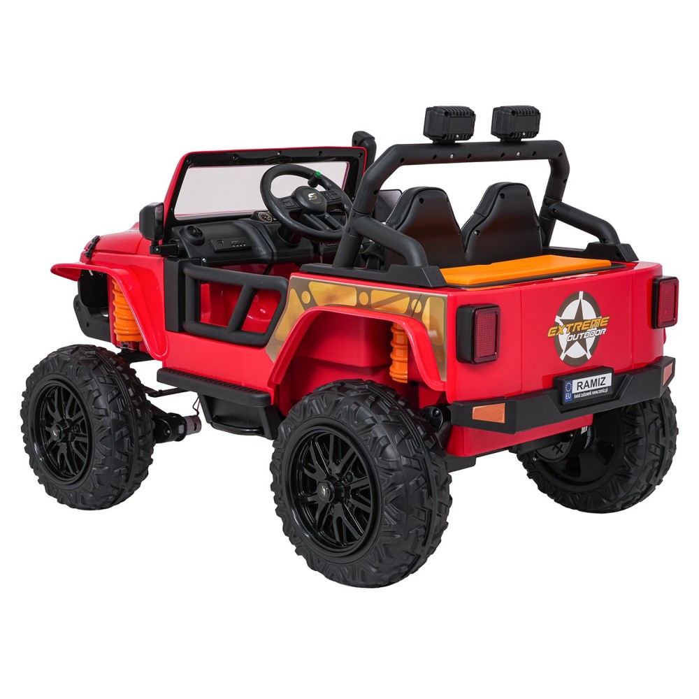 JOKO Elektrické autíčko Jeep Monster 4x200W, penové kolesá, kožené sedadlo, nosnosť 50kg, sedadlo pre Rodiča, čevené