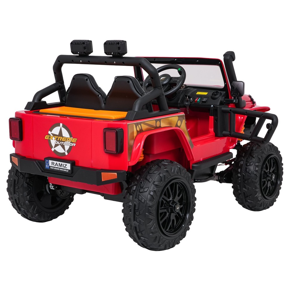 JOKO Elektrické autíčko Jeep Monster 4x200W, penové kolesá, kožené sedadlo, nosnosť 50kg, sedadlo pre Rodiča, čevené