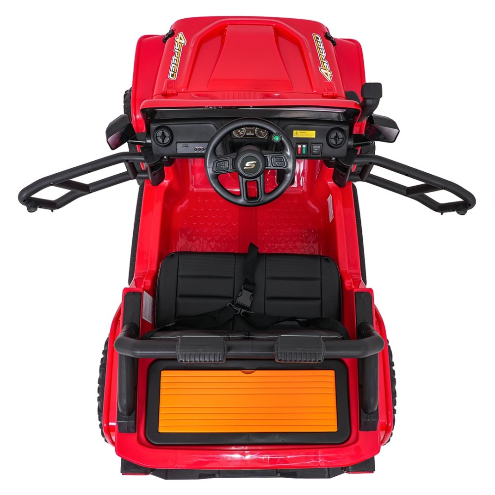 JOKO Elektrické autíčko Jeep Monster 4x200W, penové kolesá, kožené sedadlo, nosnosť 50kg, sedadlo pre Rodiča, čevené