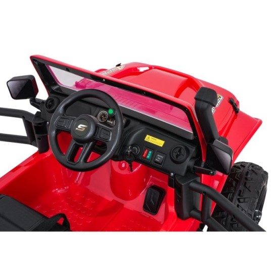 JOKO Elektrické autíčko Jeep Monster 4x200W, penové kolesá, kožené sedadlo, nosnosť 50kg, sedadlo pre Rodiča, čevené