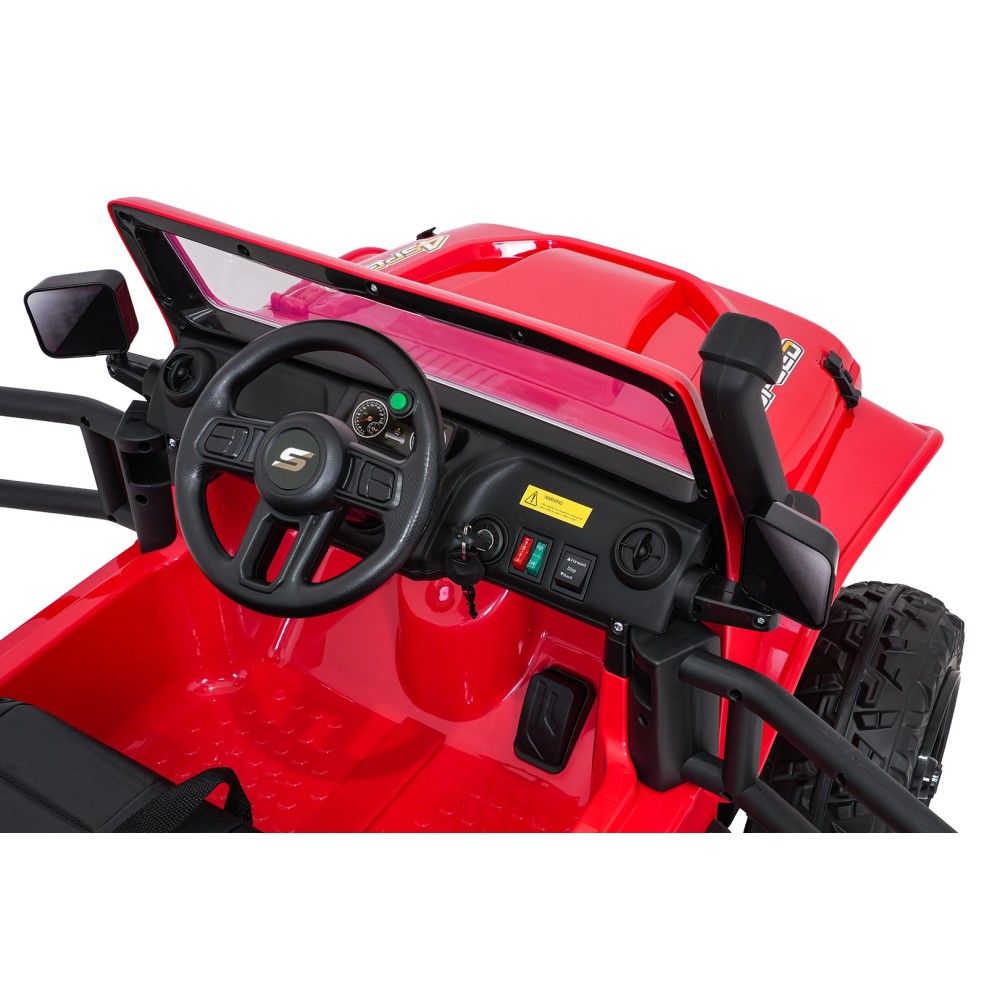 JOKO Elektrické autíčko Jeep Monster 4x200W, penové kolesá, kožené sedadlo, nosnosť 50kg, sedadlo pre Rodiča, čevené