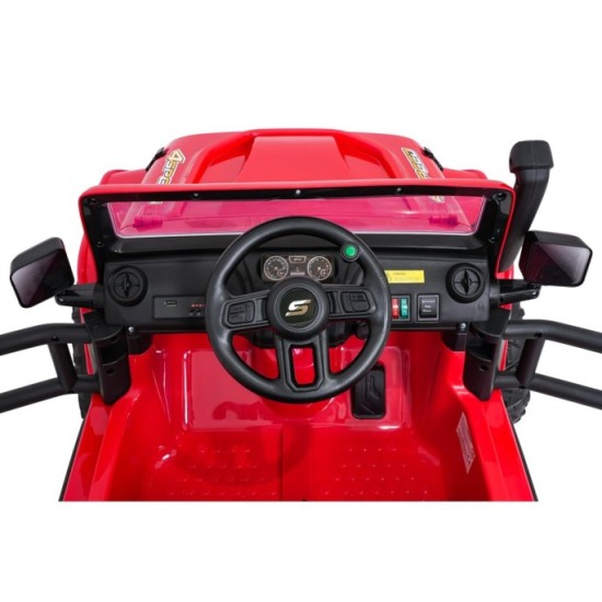 JOKO Elektrické autíčko Jeep Monster 4x200W, penové kolesá, kožené sedadlo, nosnosť 50kg, sedadlo pre Rodiča, čevené