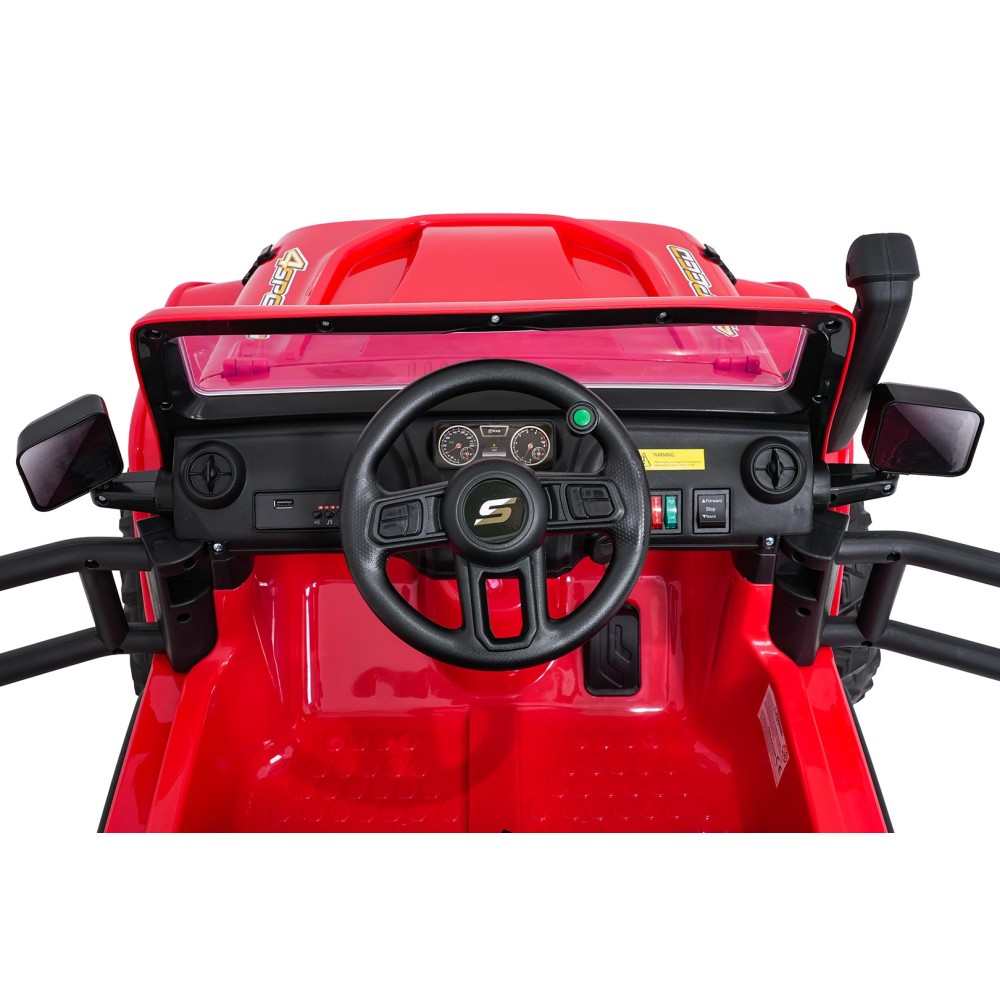 JOKO Elektrické autíčko Jeep Monster 4x200W, penové kolesá, kožené sedadlo, nosnosť 50kg, sedadlo pre Rodiča, čevené