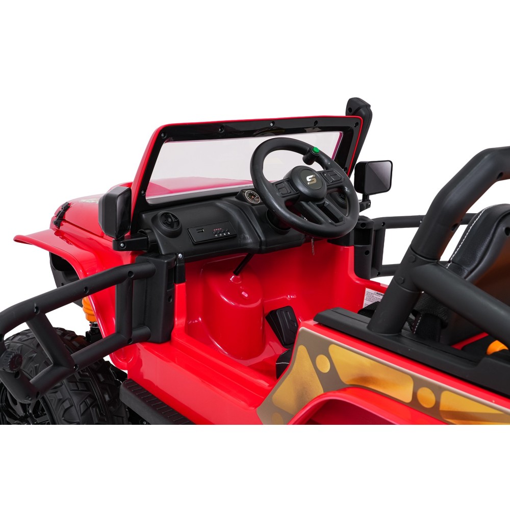 JOKO Elektrické autíčko Jeep Monster 4x200W, penové kolesá, kožené sedadlo, nosnosť 50kg, sedadlo pre Rodiča, čevené