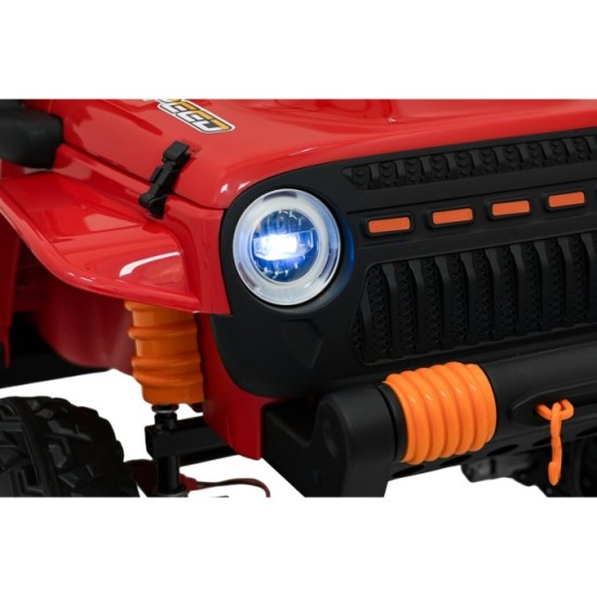 JOKO Elektrické autíčko Jeep Monster 4x200W, penové kolesá, kožené sedadlo, nosnosť 50kg, sedadlo pre Rodiča, čevené