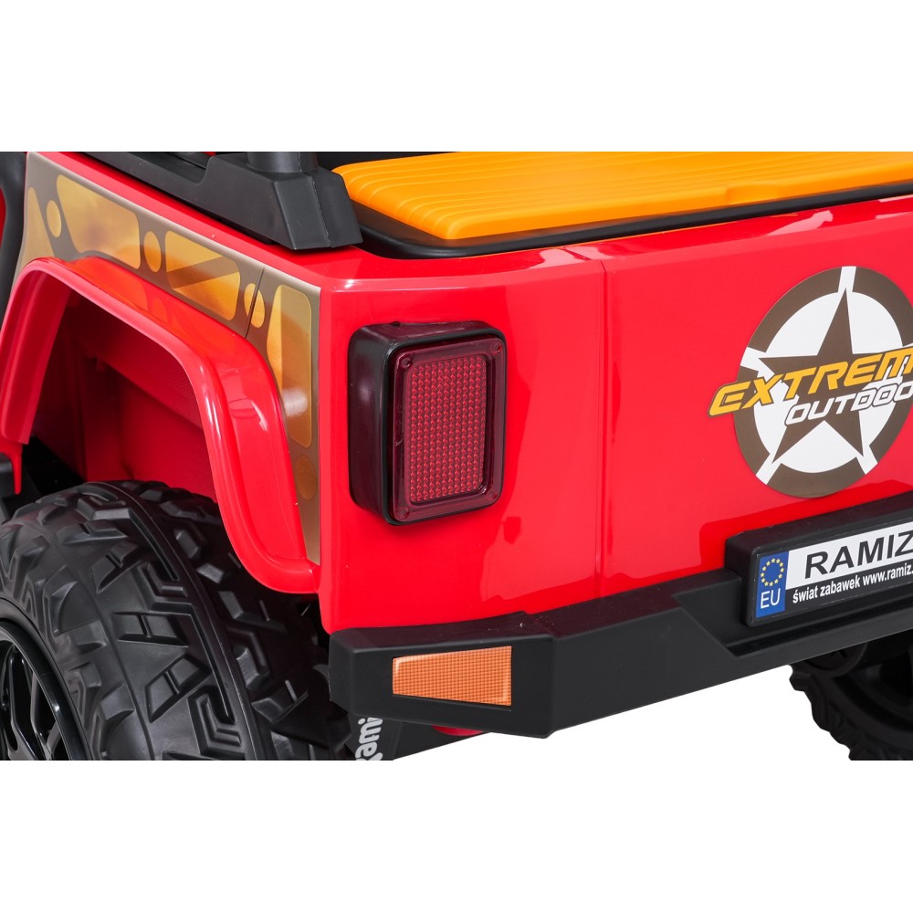JOKO Elektrické autíčko Jeep Monster 4x200W, penové kolesá, kožené sedadlo, nosnosť 50kg, sedadlo pre Rodiča, čevené