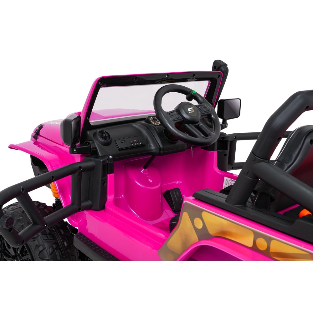 JOKO Elektrické autíčko Jeep Monster 4x200W, penové kolesá, kožené sedadlo, nosnosť 50kg, sedadlo pre Rodiča, ružové