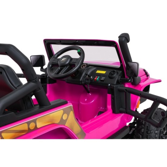 JOKO Elektrické autíčko Jeep Monster 4x200W, penové kolesá, kožené sedadlo, nosnosť 50kg, sedadlo pre Rodiča, ružové