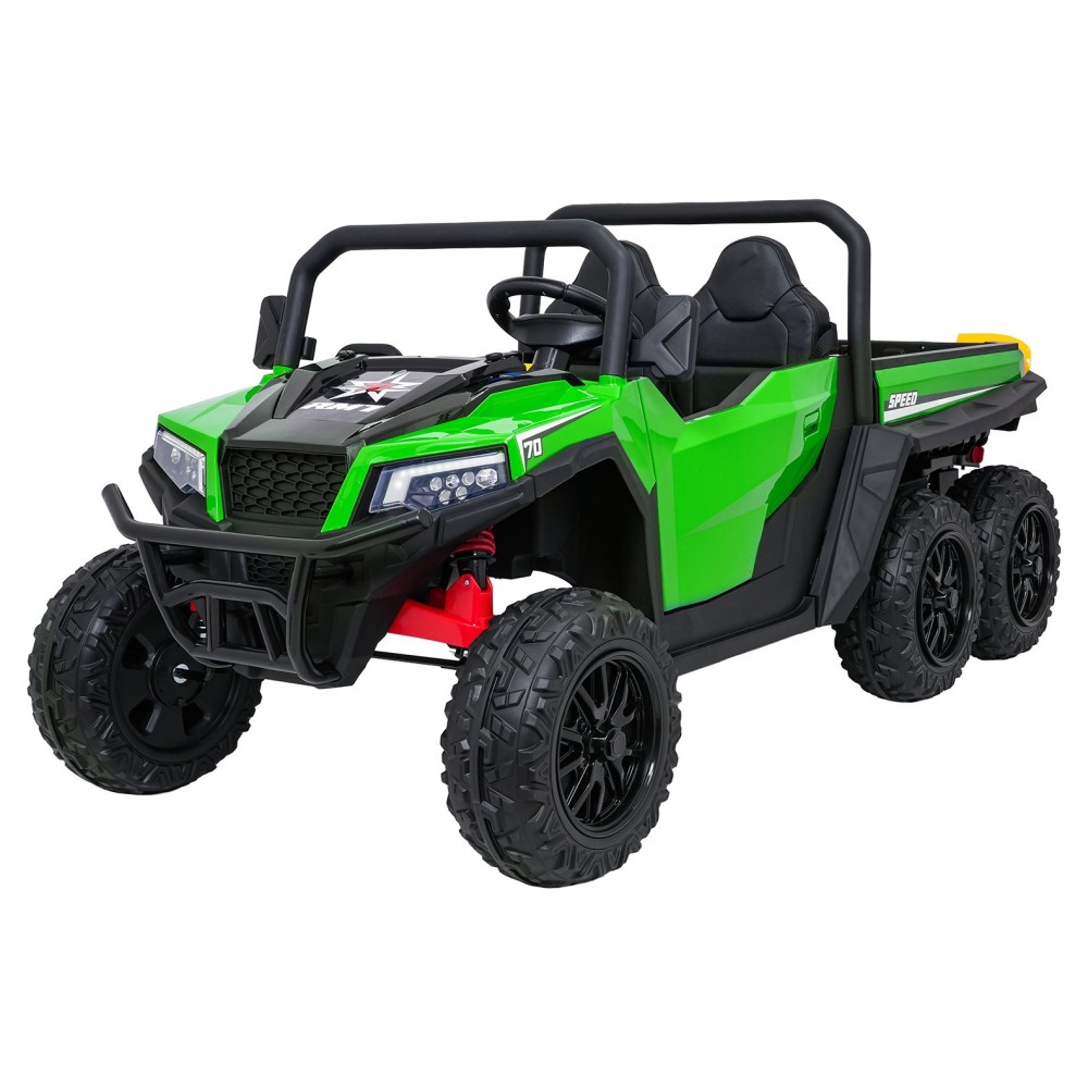 JOKO Elektrické autíčko Farmer X-POWER 4x200W 24V, kožené sedadlo 2 deti, Elektricky Vyklápacia vlečka, penové kolesá, zelené