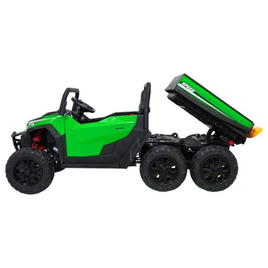 JOKO Elektrické autíčko Farmer X-POWER 4x200W 24V, kožené sedadlo 2 deti, Elektricky Vyklápacia vlečka, penové kolesá, zelené