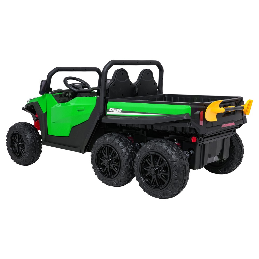 JOKO Elektrické autíčko Farmer X-POWER 4x200W 24V, kožené sedadlo 2 deti, Elektricky Vyklápacia vlečka, penové kolesá, zelené