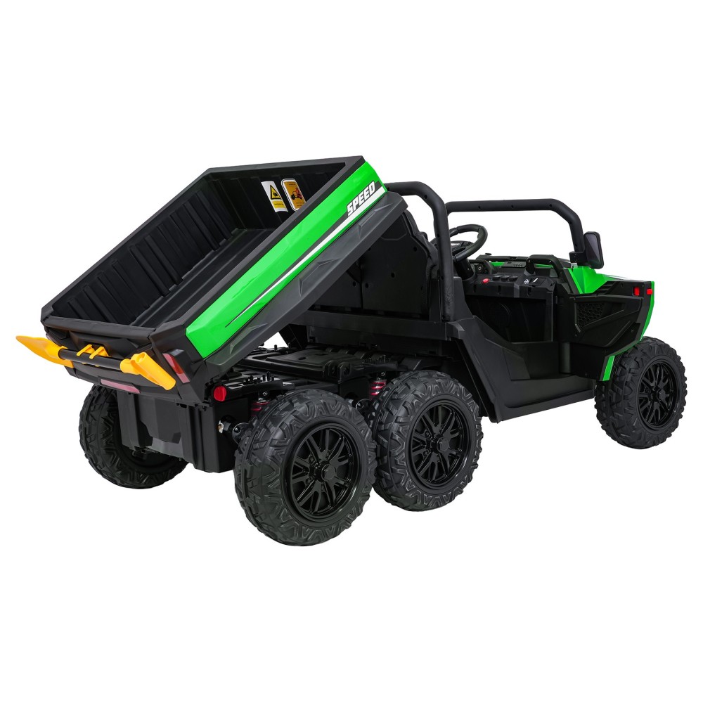 JOKO Elektrické autíčko Farmer X-POWER 4x200W 24V, kožené sedadlo 2 deti, Elektricky Vyklápacia vlečka, penové kolesá, zelené