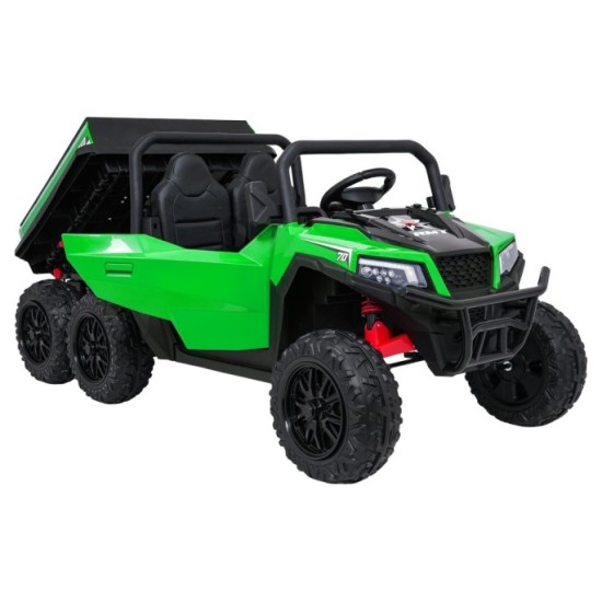 JOKO Elektrické autíčko Farmer X-POWER 4x200W 24V, kožené sedadlo 2 deti, Elektricky Vyklápacia vlečka, penové kolesá, zelené