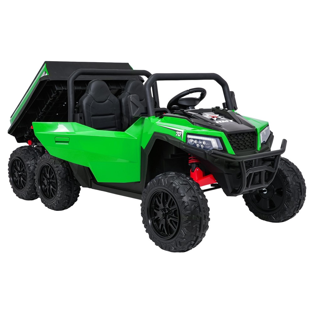 JOKO Elektrické autíčko Farmer X-POWER 4x200W 24V, kožené sedadlo 2 deti, Elektricky Vyklápacia vlečka, penové kolesá, zelené