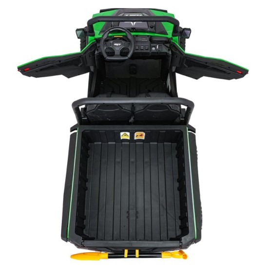 JOKO Elektrické autíčko Farmer X-POWER 4x200W 24V, kožené sedadlo 2 deti, Elektricky Vyklápacia vlečka, penové kolesá, zelené