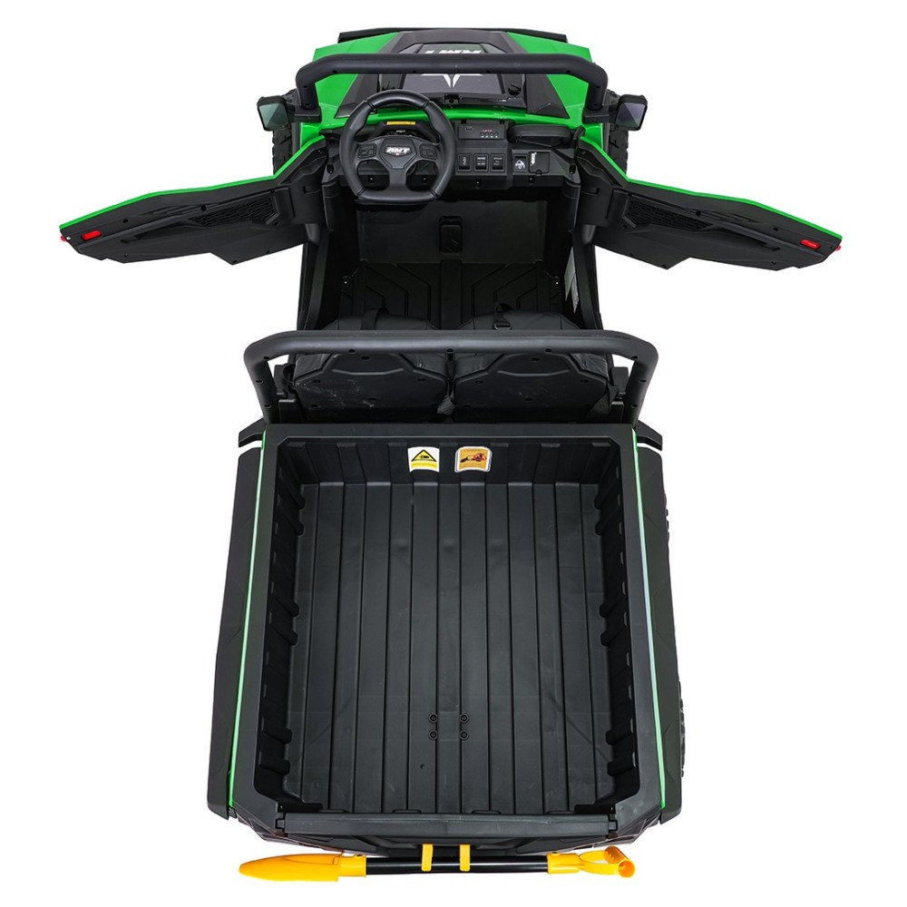 JOKO Elektrické autíčko Farmer X-POWER 4x200W 24V, kožené sedadlo 2 deti, Elektricky Vyklápacia vlečka, penové kolesá, zelené