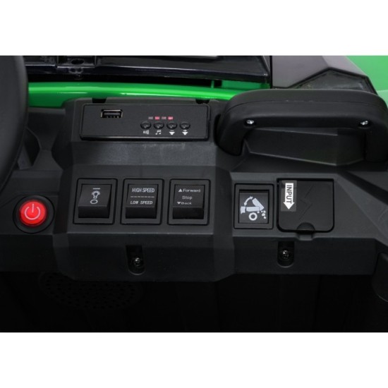 JOKO Elektrické autíčko Farmer X-POWER 4x200W 24V, kožené sedadlo 2 deti, Elektricky Vyklápacia vlečka, penové kolesá, zelené