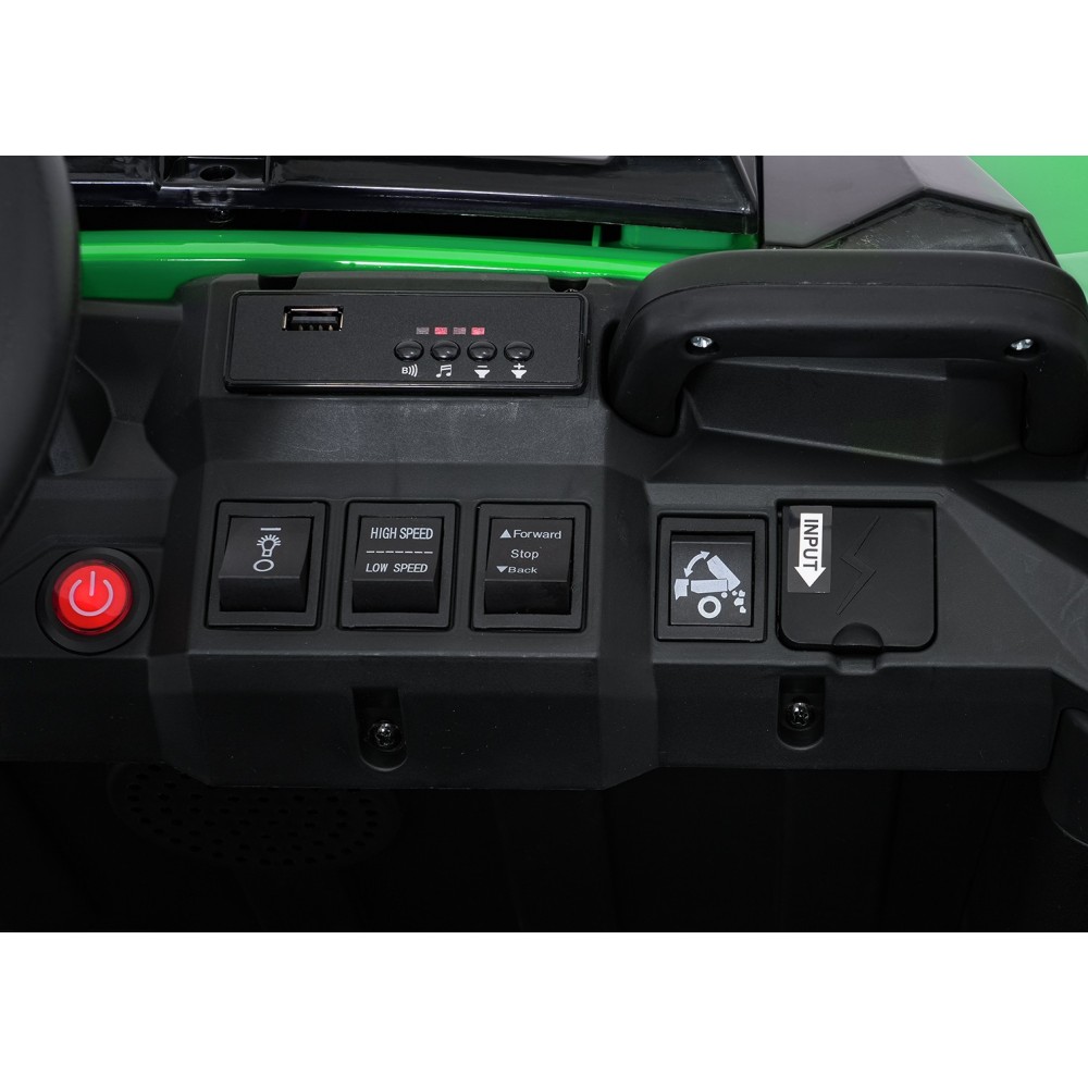 JOKO Elektrické autíčko Farmer X-POWER 4x200W 24V, kožené sedadlo 2 deti, Elektricky Vyklápacia vlečka, penové kolesá, zelené