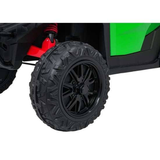 JOKO Elektrické autíčko Farmer X-POWER 4x200W 24V, kožené sedadlo 2 deti, Elektricky Vyklápacia vlečka, penové kolesá, zelené