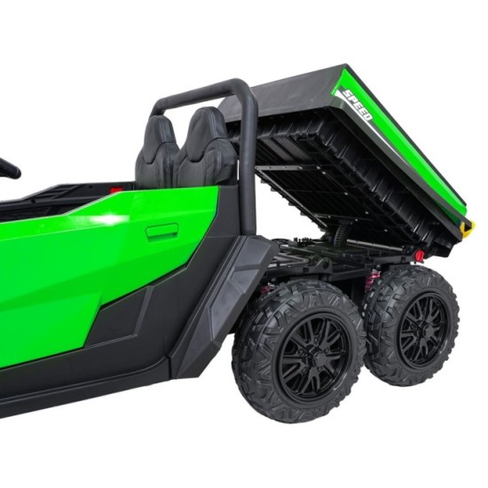 JOKO Elektrické autíčko Farmer X-POWER 4x200W 24V, kožené sedadlo 2 deti, Elektricky Vyklápacia vlečka, penové kolesá, zelené