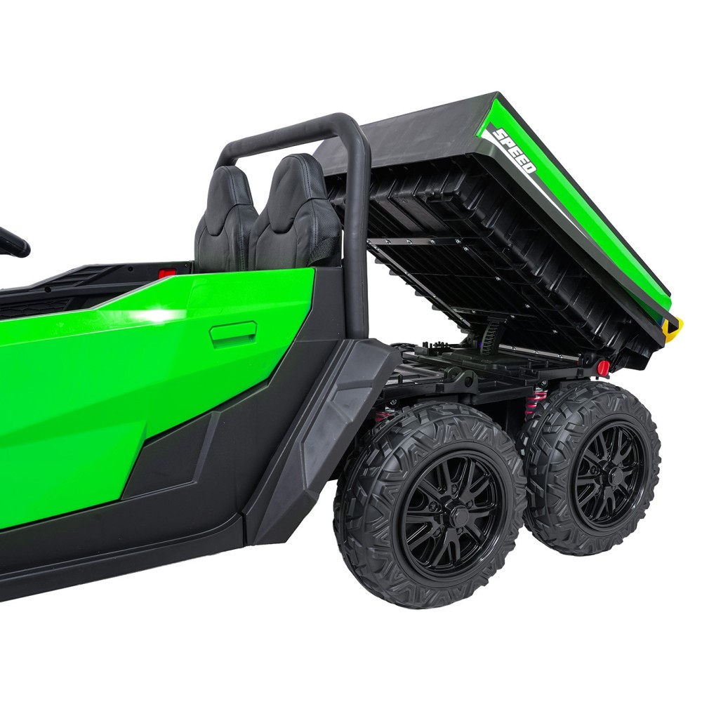JOKO Elektrické autíčko Farmer X-POWER 4x200W 24V, kožené sedadlo 2 deti, Elektricky Vyklápacia vlečka, penové kolesá, zelené