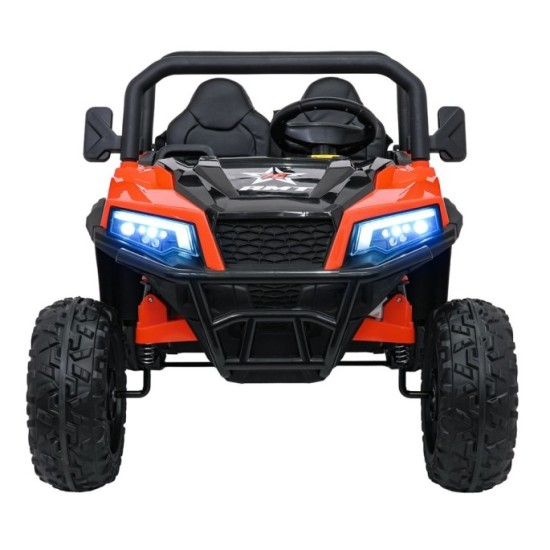 JOKO Elektrické autíčko Farmer X-POWER 4x200W 24V, kožené sedadlo 2 deti, Elektricky Vyklápacia vlečka, penové kolesá, oranžové